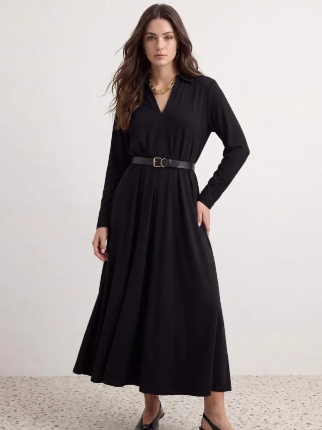 Trendyol TRENDYOLMİLLA Dames Zwart Effen Maxi Lang Skater Modest Jurken, foto 2