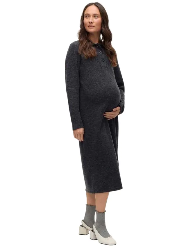 Mamalicious Dames/Dames Vmmebba Zwangerschap Sweater Jurk (Obsidiaanzwart) Cognac/Marineblauw