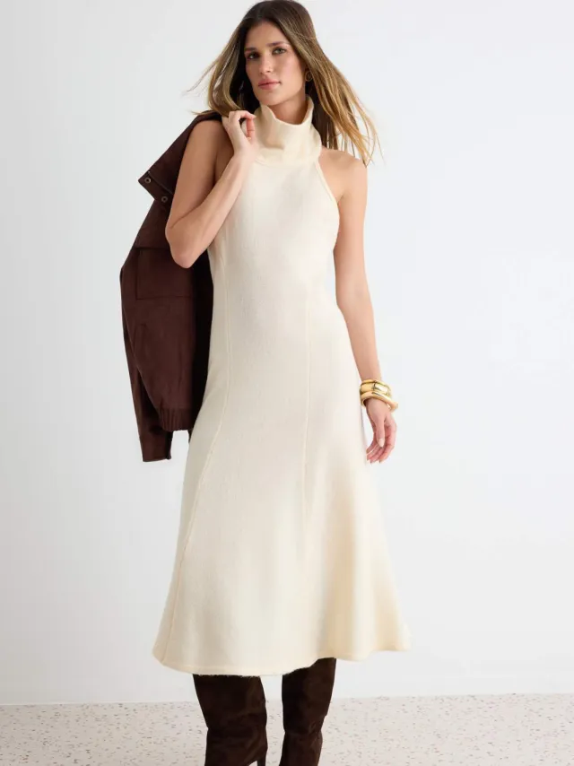 Trendyol TRENDYOLMİLLA Dames Ecru Effen Midi Lang Skater Jurken