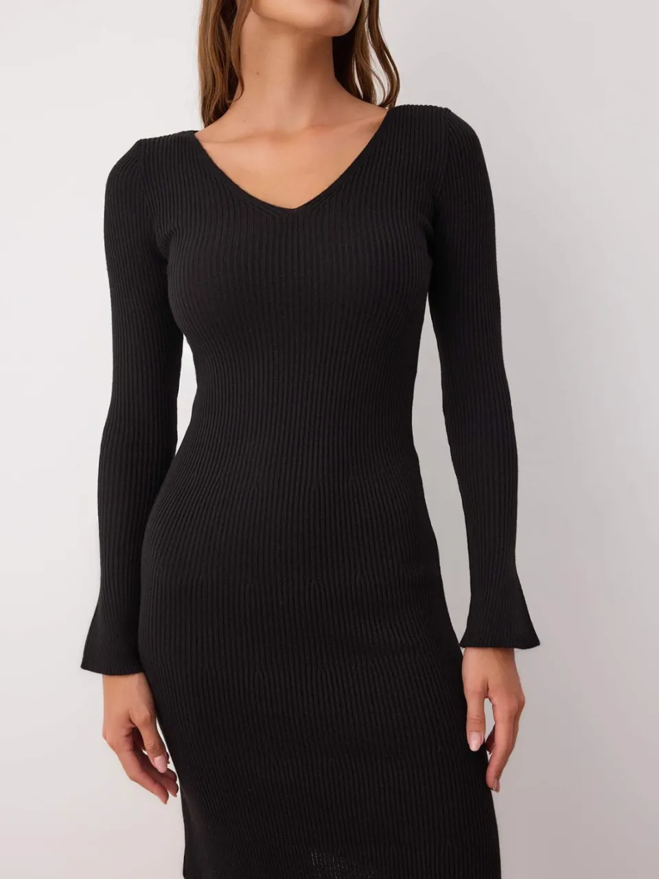 Trendyol TRENDYOLMİLLA Dames Zwart Effen Kort / Mini Lang Casual Bodycon Jurken, foto 2