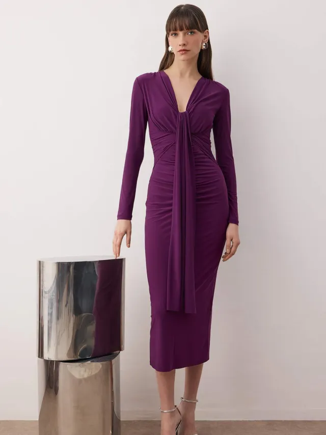 Trendyol TRENDYOLMİLLA Dames Paars Effen Maxi Lang Stijlvol/Avond Bodycon Jurken