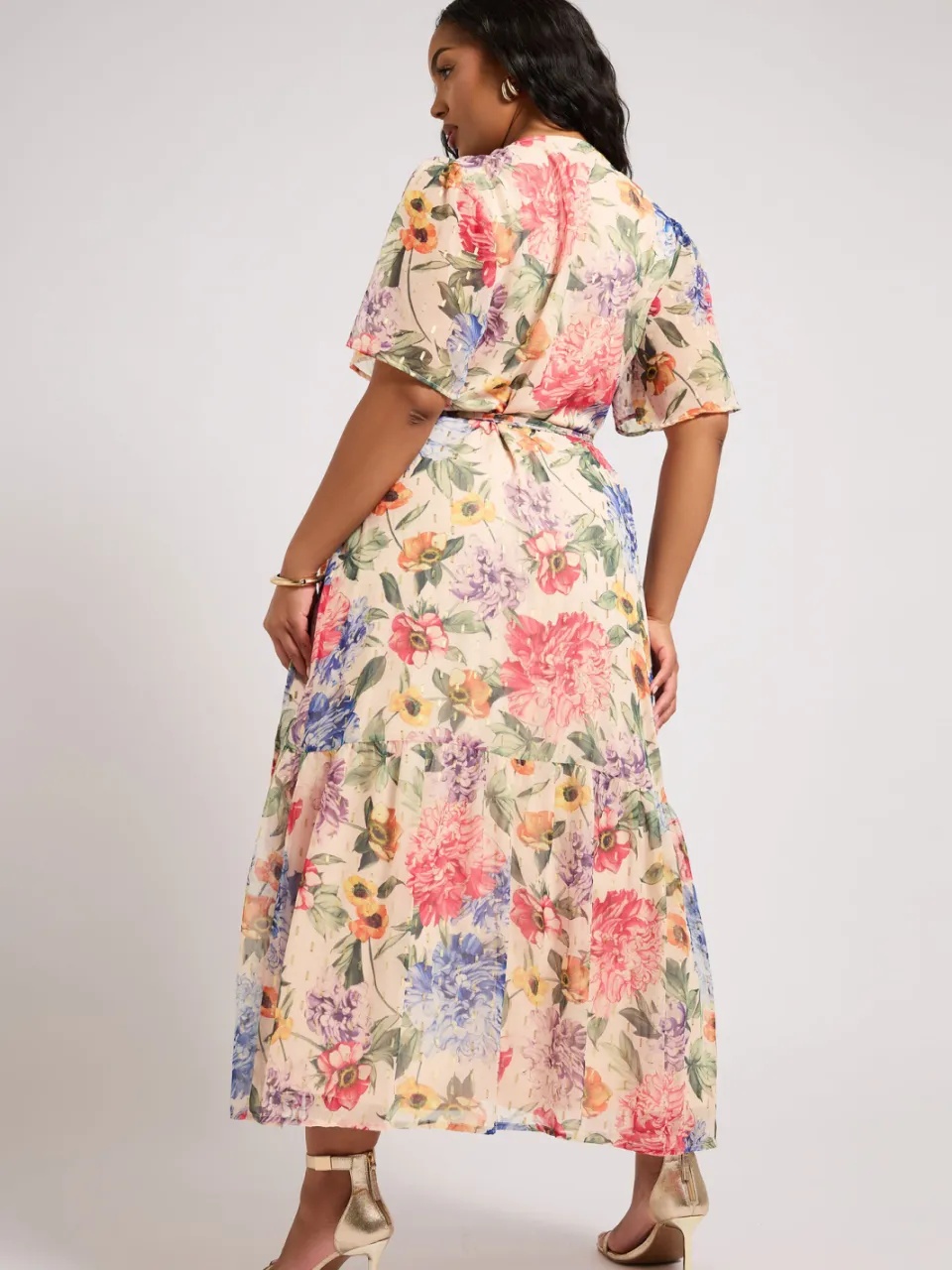 Yours London Midaxi Wikkeljurk Met Bloemenmotief In Metallic Multi wit, foto 4