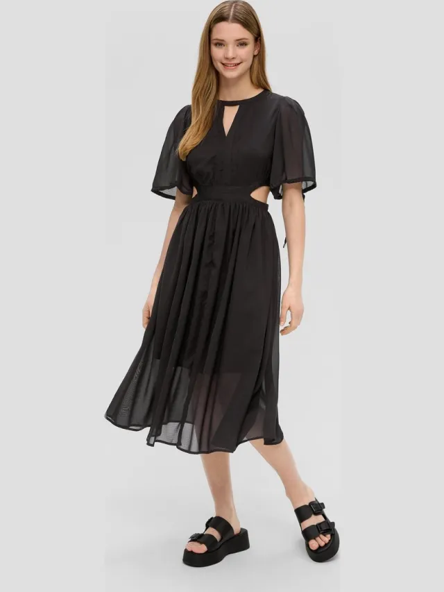 QS female - Midi-jurk met uitsnijding zwart