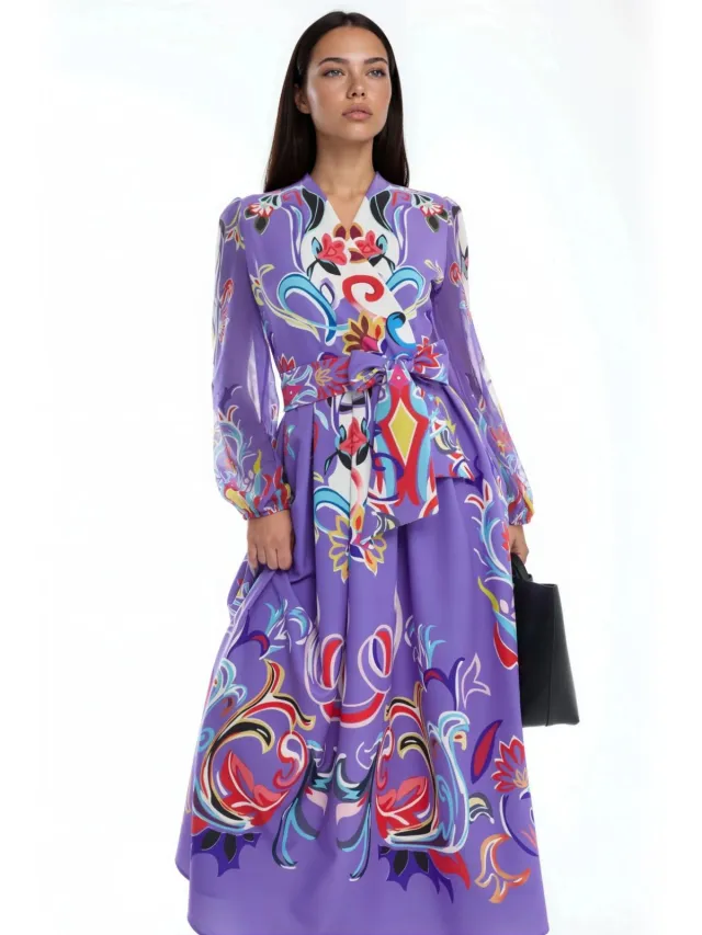 MSN Collection Bloemenprint Maxi A-Lijn Jurk Veelkleurig