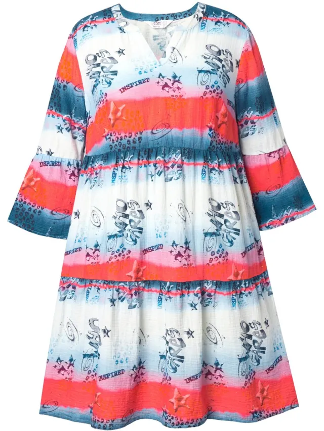 Angel of Style Dames - Mousseline jurk streepmotief volants - Matblauw