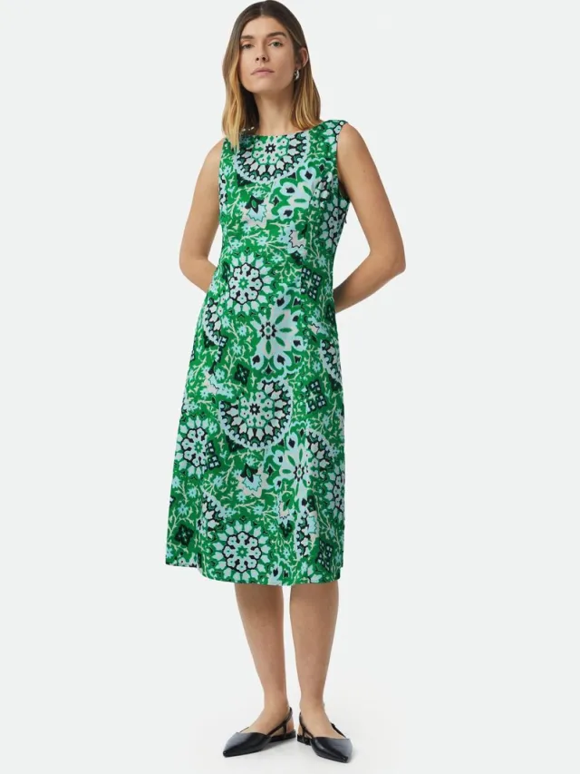Comma female - getailleerde midi-jurk met all-over print smaragd