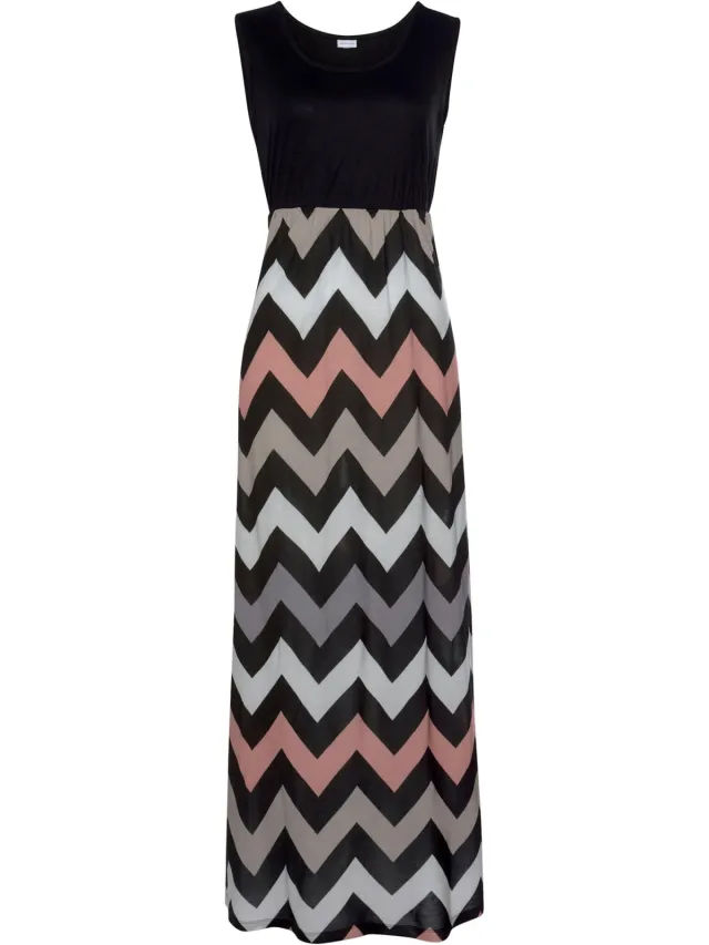 Maxi-jurk zwart/roze/crème/taupe