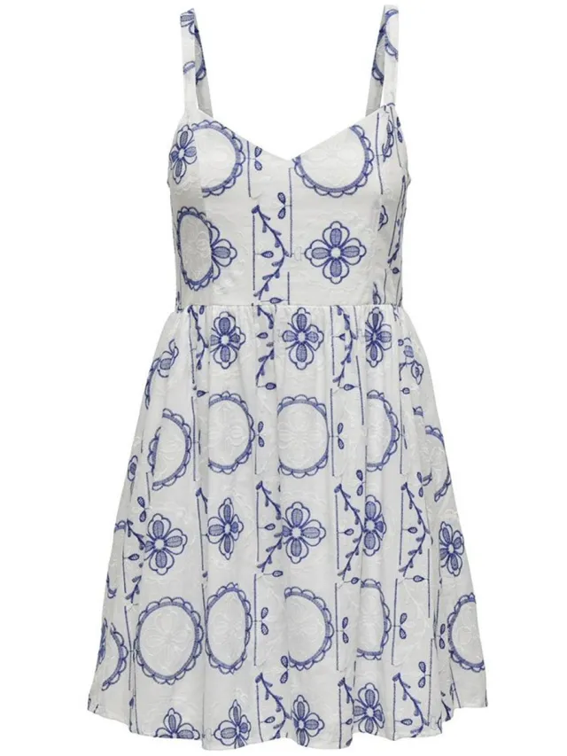 Only Daphne Elin Mouwloze Korte Jurk Veelkleurig L Vrouw Bright White / Detail Emb Surf The Web