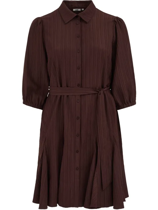 WE Fashion Dames jurk met structuur - Curve Dark brown