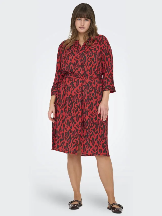 Only Carmakoma CARHARMONY LIFE 3/4 BLK DRESS AOP BS - Dames - Mini jurken Poppy Red/Upscaled Leo