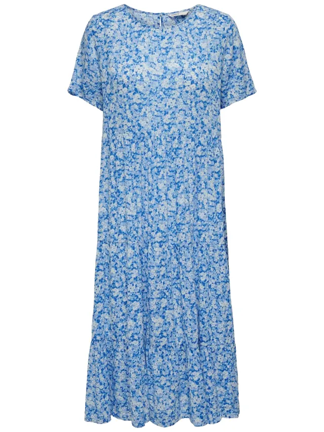 Only Maxijurk met korte mouwen en bloemenpatroon voor dames (Provinciaal Blauw)