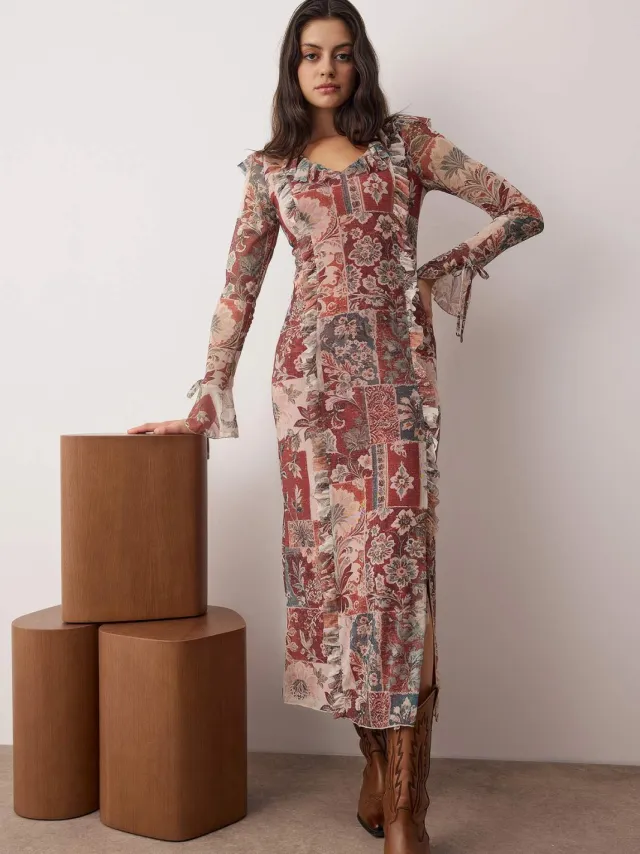 Trendyol TRENDYOLMİLLA Dames Meerkleurig Effen Maxi Lang Casual A-lijn Jurken Veelkleurig