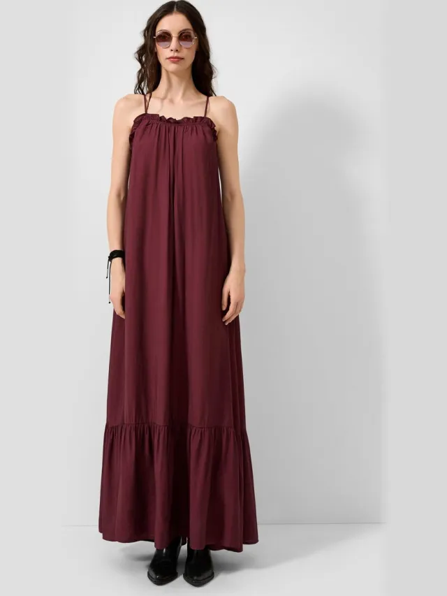 QS female - Lange jurk van een viscose-mix bordeaux