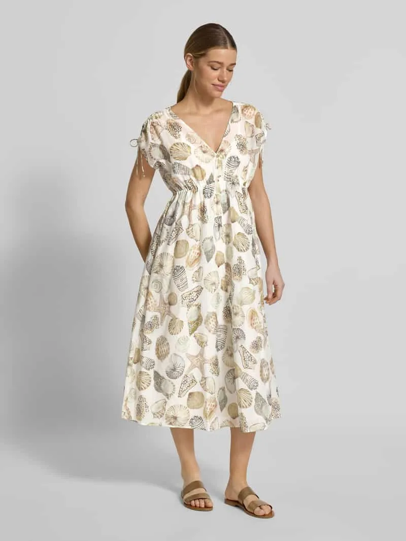 Marc Cain midi-jurk met zijde en knoopsluiting met korte knoopsluiting offwhite, foto 4