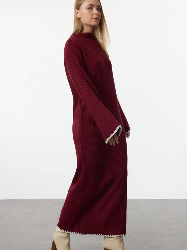 Trendyol Modest Dames Bordeaux Effen Maxi Lang Casual Recht Modest Jurken Bordeauxrood