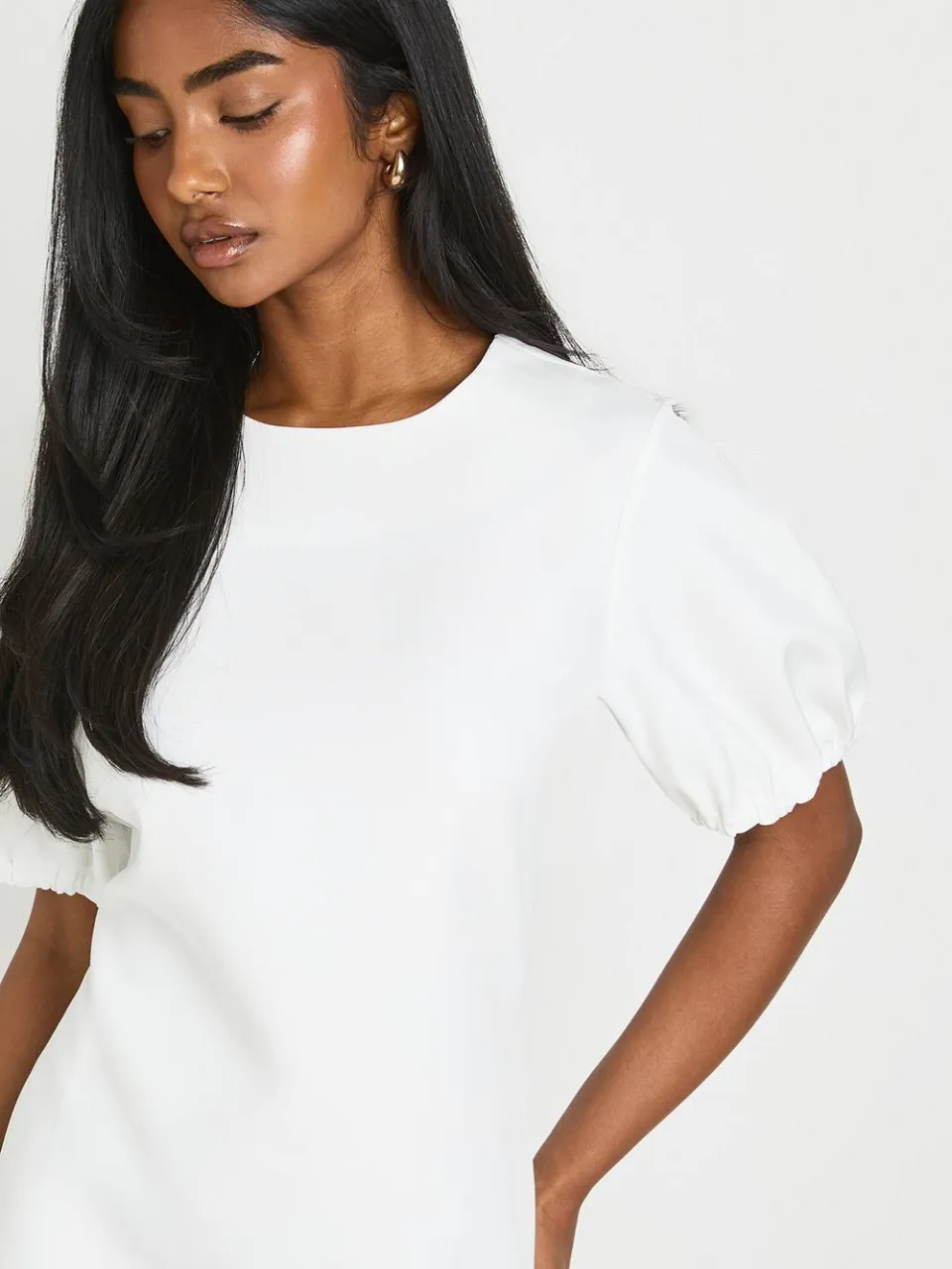 boohoo Dames Getailleerde Pofmouw Shift Jurk wit, foto 4