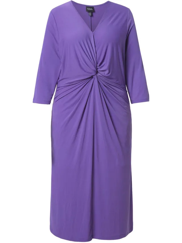 Ulla Popken Dames - Midi-jurk A-lijn V-hals 3/4-mouwen zakken - Purper - Maat 62+