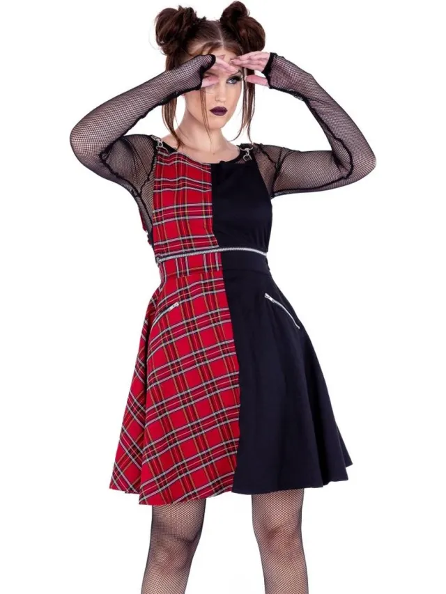 Heartless Into the Void Pinafore Korte jurk - S - Zwart/Rood