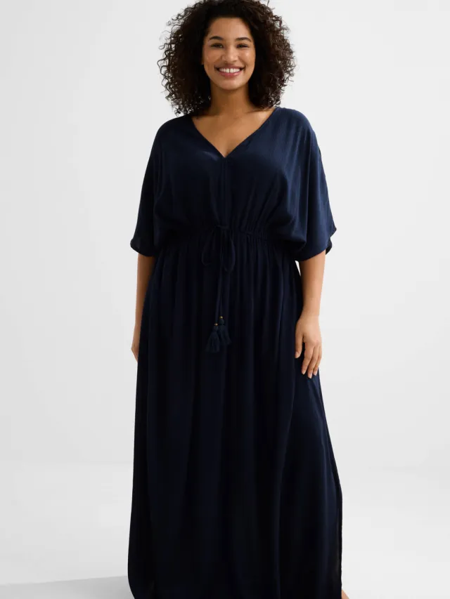 BEACHWAVE Curve crinkle strandjurk donkerblauw