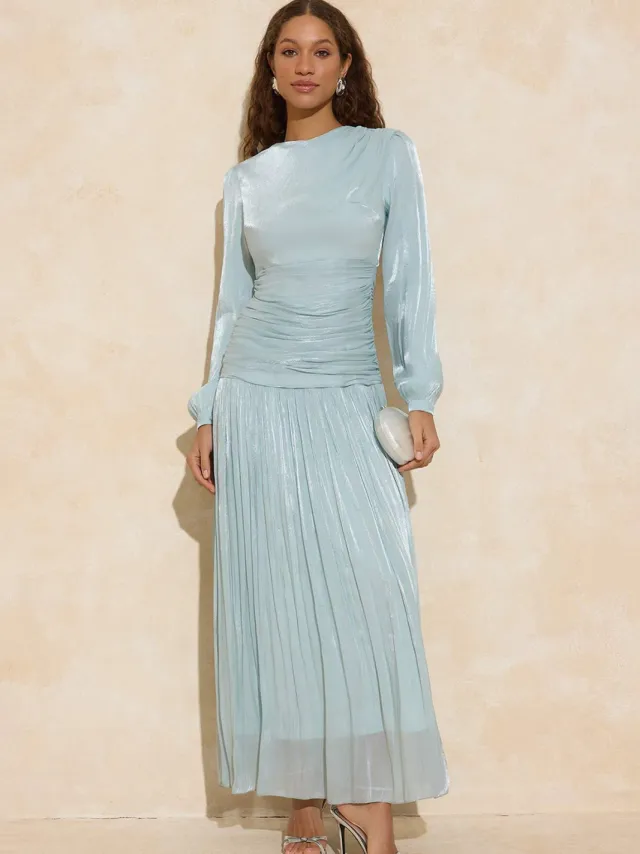 Trendyol Modest Dames Groen Effen Maxi Lang Stijlvol/Avond Skater Modest Avond Jurken Mint