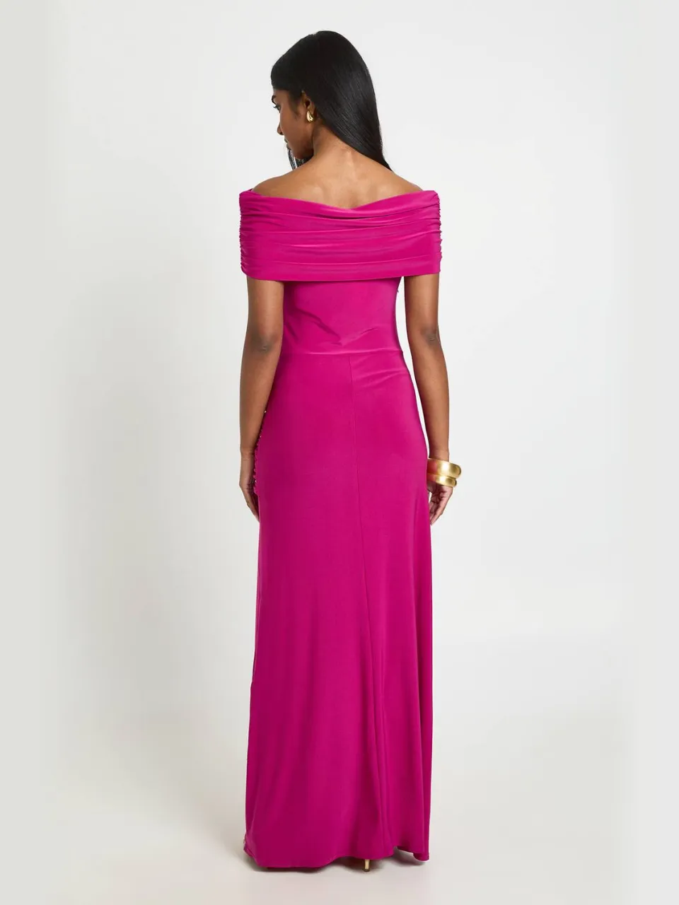 boohoo Dames Geplooide Bardot Maxi Jurk Met Detail Afwerking magenta, foto 2