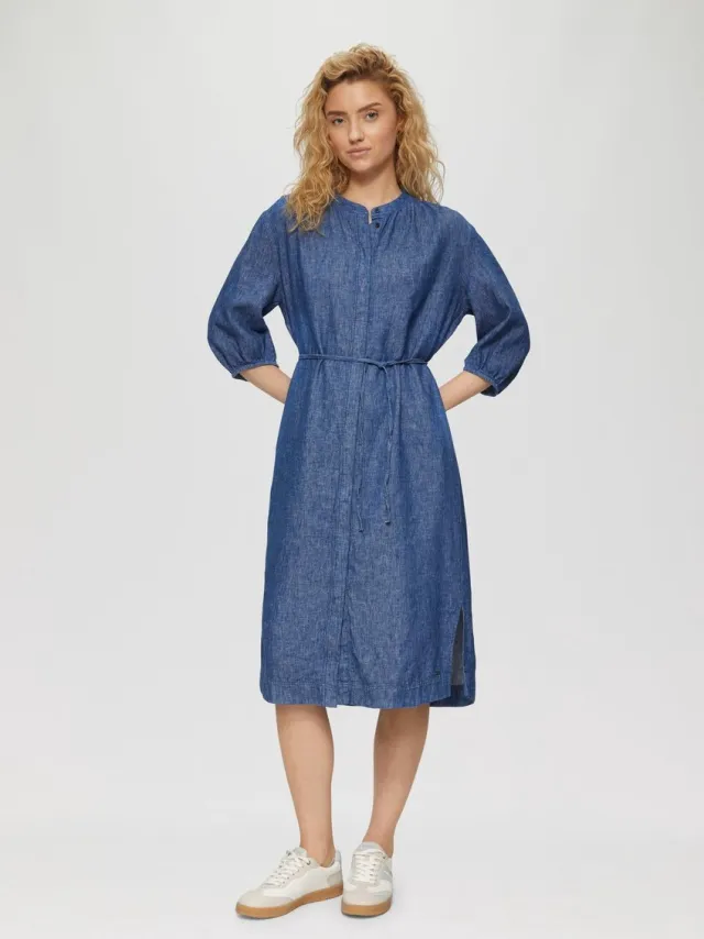 S.Oliver female - Midi-jurk in een relaxed fit met steekzakken en gerimpelde details blauw