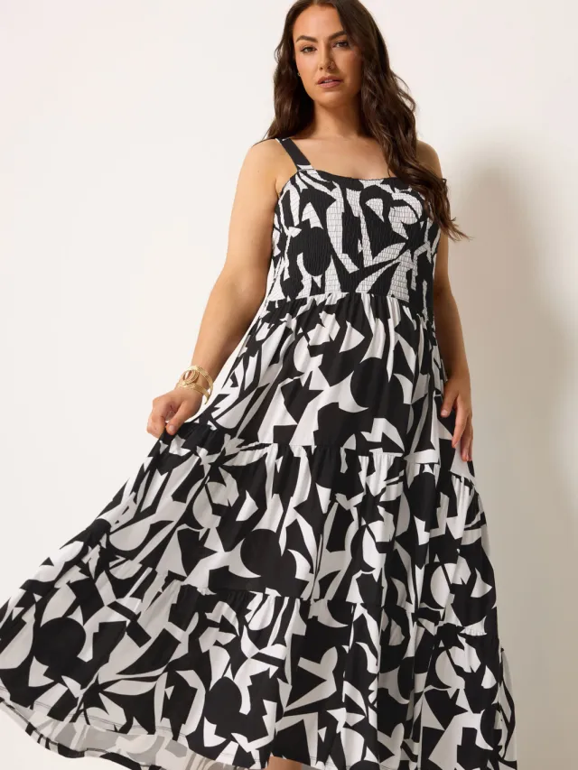 Yours Zwarte Abstracte Jurk Met Smokwerk Black