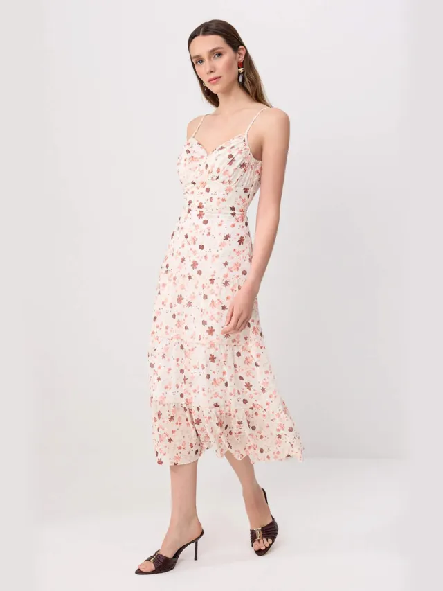 Trendyol TRENDYOLMİLLA Dames Meerkleurig Bloemen Midi Mouwloos A-lijn Jurken Veelkleurig