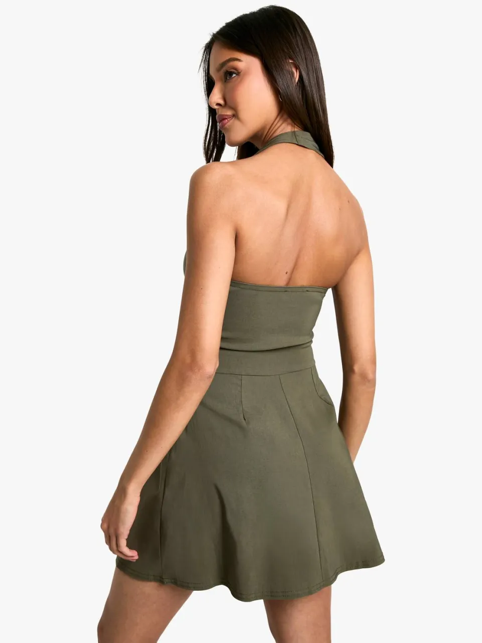 boohoo Dames Bengaline Jurk met Vierkante Hals en Skater Silhouet kaki, foto 2