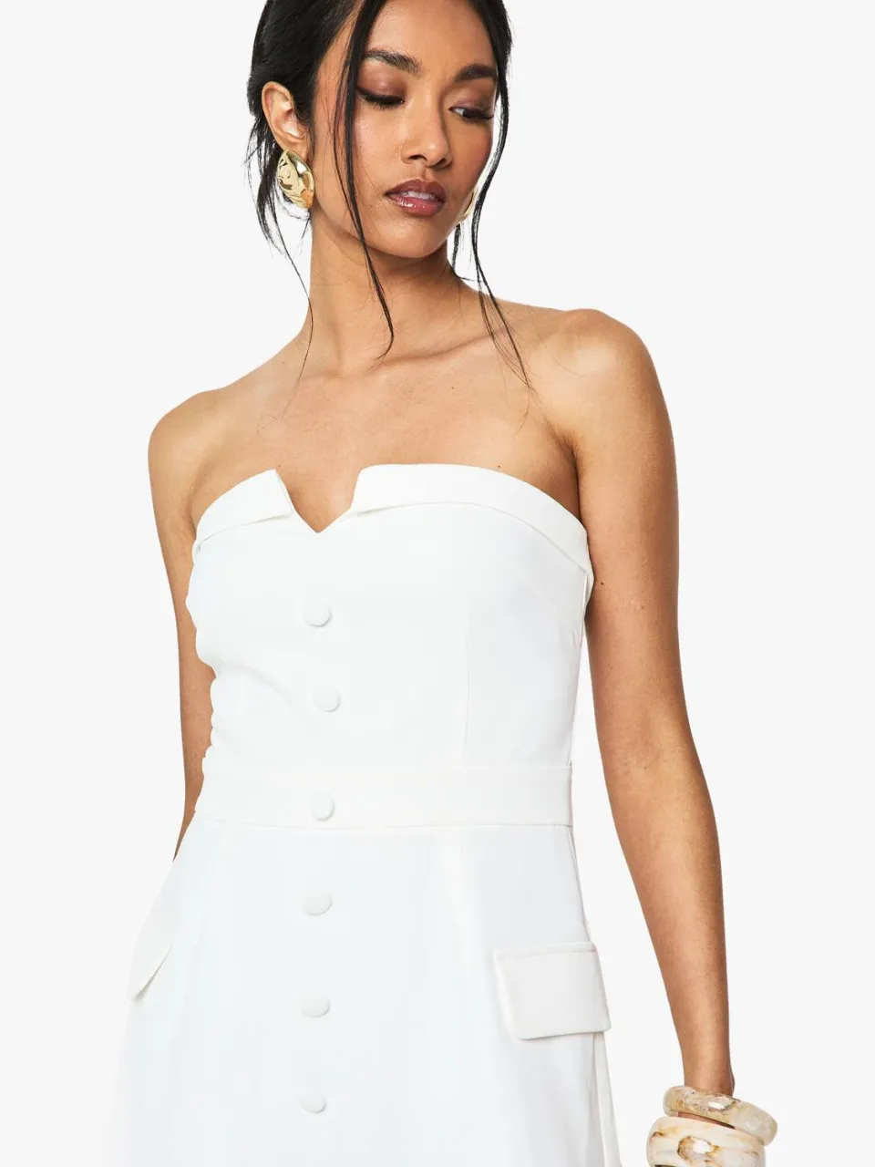 boohoo Dames Button Front Bandeau Tailored Mini Jurk ivoor, foto 4