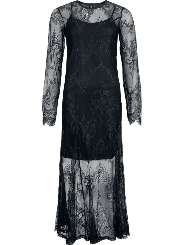 Black Premium by EMP Zwarte lange getailleerde jurk met onderjurk - Dames