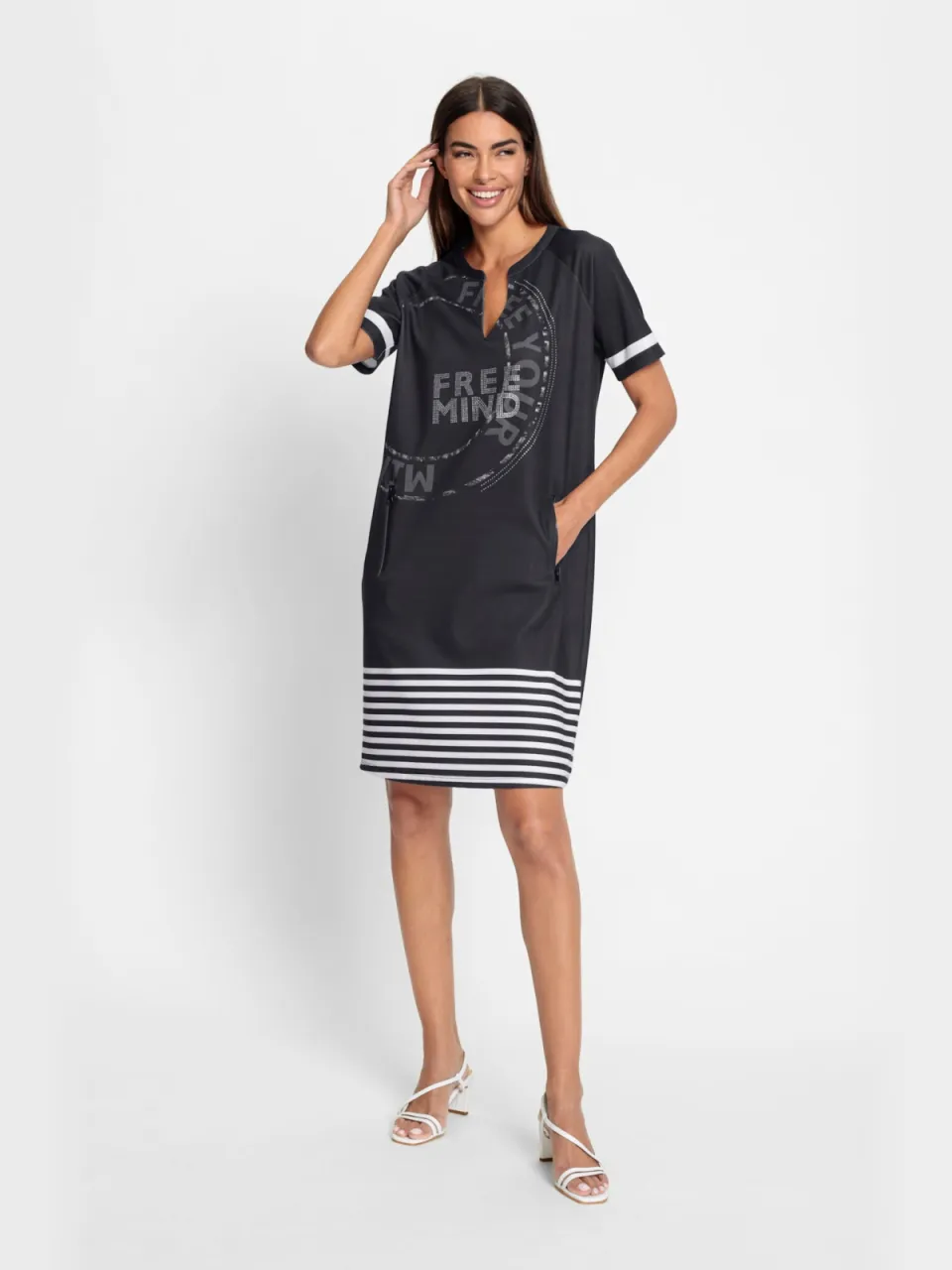 Jersey jurk zwart/wit geprint