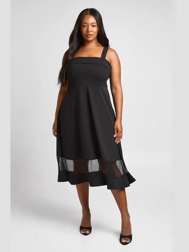 boohoo Dames Plus Vierkante Hals Skater Jurk Zwart