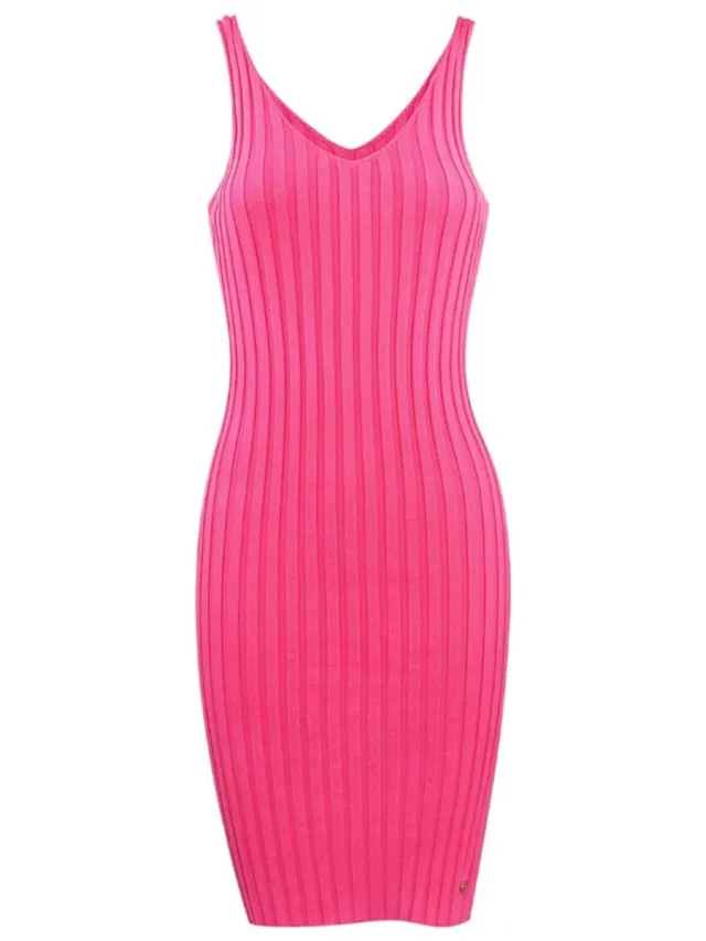 YW YEHWANG Fuchsia Knitted Jurk Basic - Dames Jurken - Trendy Zomer Jurken - Maat S (36) - Fuchsia