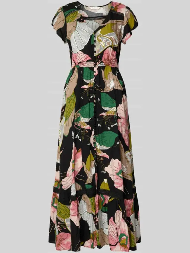 Apricot maxi-jurk van viscose met V-hals zwart, foto 2