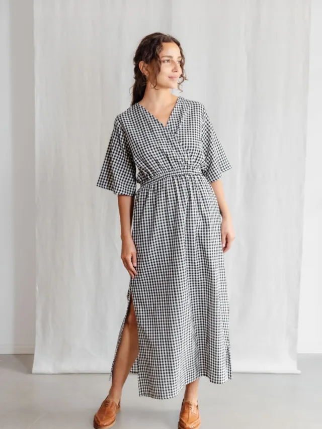 Jyoti - Fair Works dames vegan Jurk Vaasi Geruit Zwart Wit