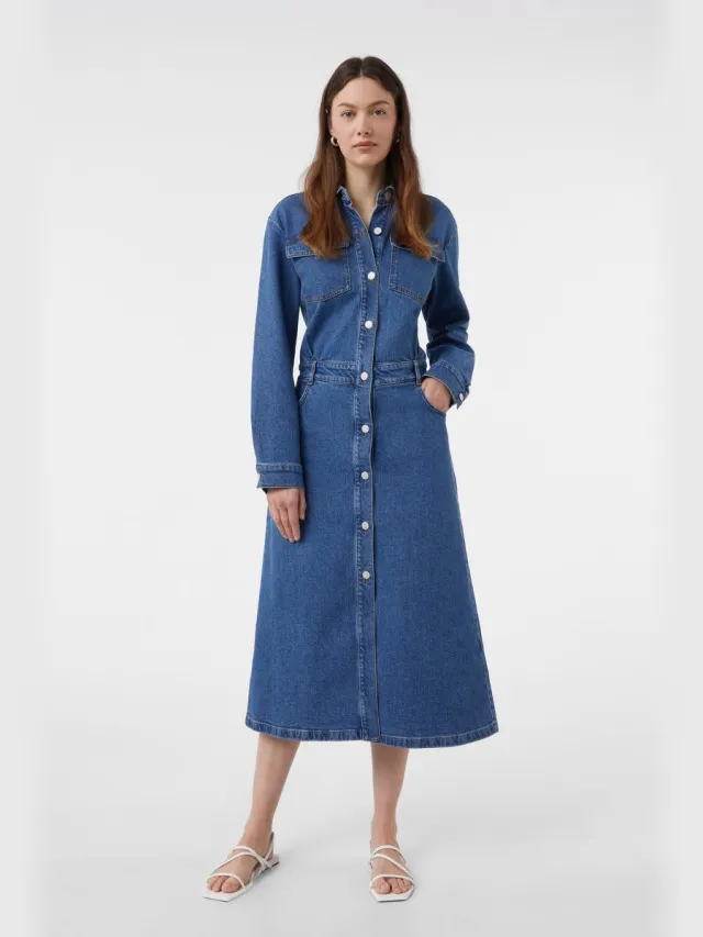 Comma female - Midi-jurk in zware denim blauw