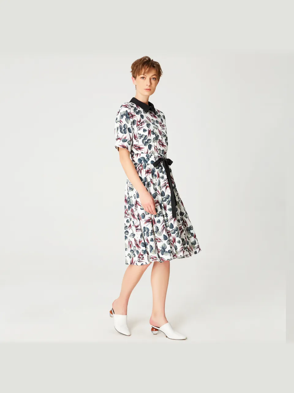 Smart & Joy Fit-en-flare bladeren Printjurk met brede riem veelkleurig, foto 2