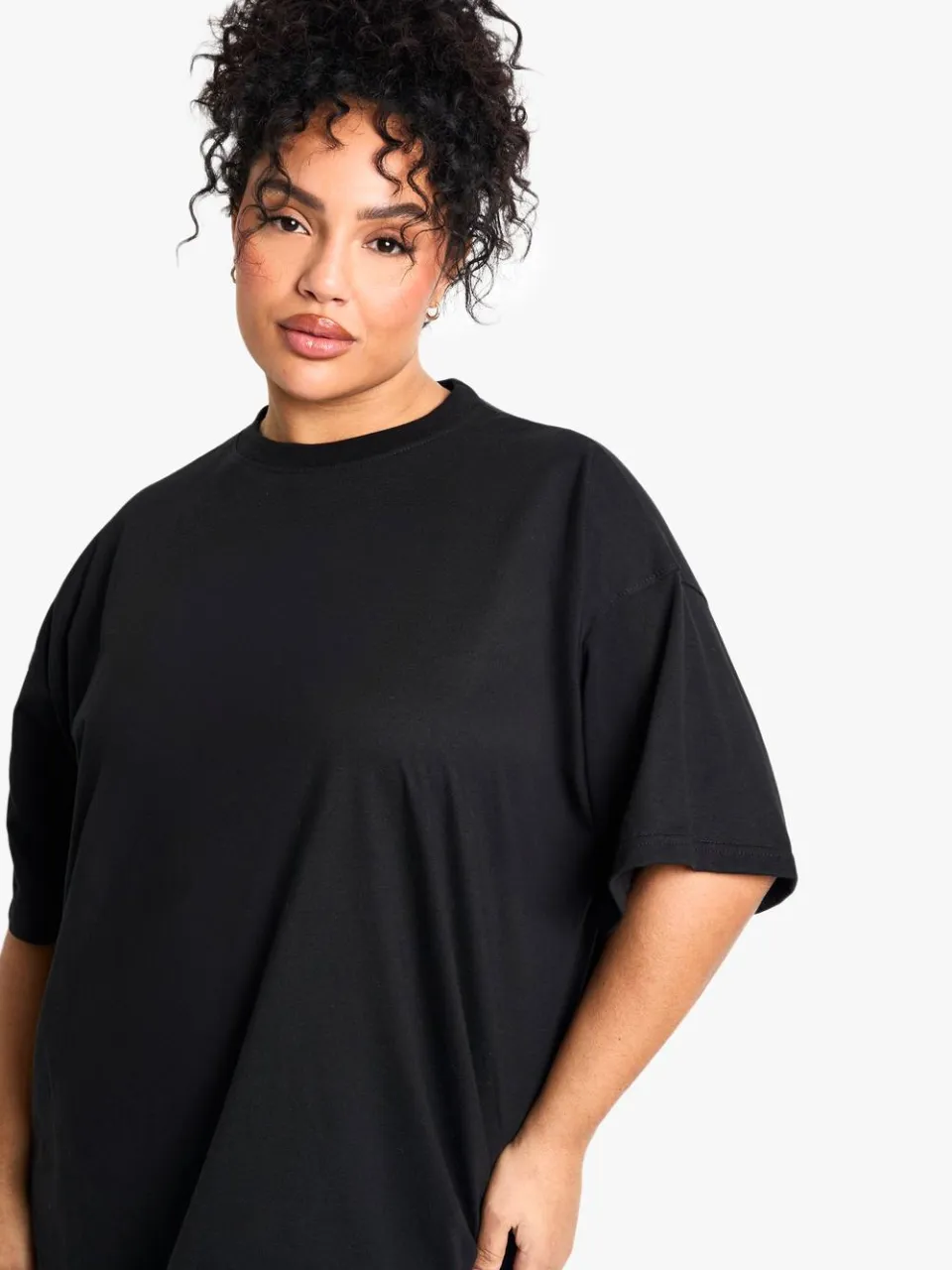 boohoo Dames plus oversized midi t-shirt jurk zwart, foto 2