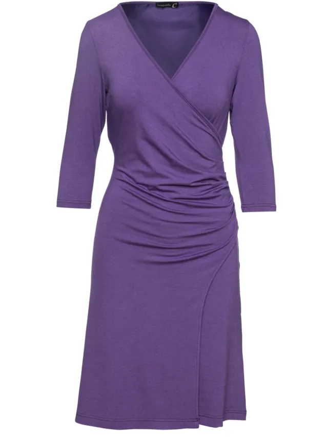 Conquista Faux Wrap Wollen Jurk in Jersey Stof Paars