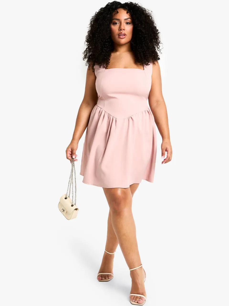 boohoo Dames plus mouwloze mini skaterjurk met vierkante halslijn blush, foto 3