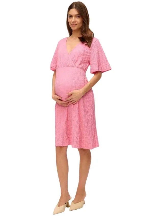 Mamalicious Tess-zwangerschapswikkeljurk met V-hals van seersucker voor dames (Zakje Roze) Lichtroze
