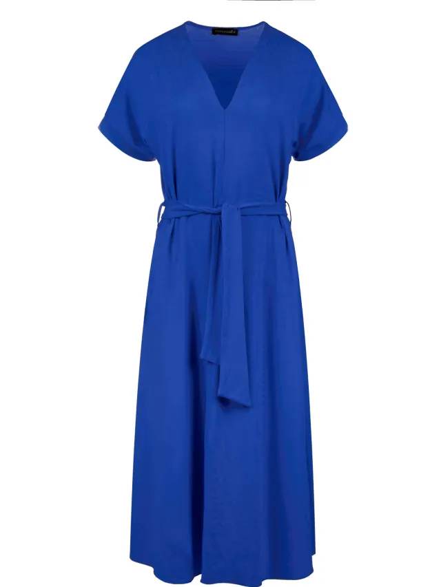 Conquista Koningsblauwe jersey midi-jurk met riem blauw, foto 2