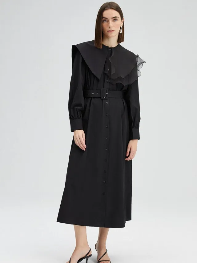 TOUCHÉ PRIVÉ Poplin jurk met organza kraag - Zwart - Dames