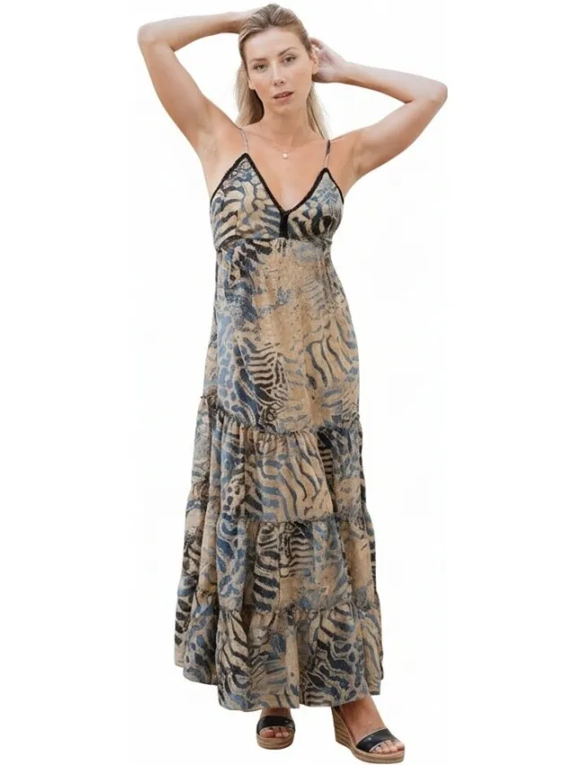 Isla Bonita By Sigris Lange Jurk Isla Bonita By Sigris Lange Midi-Jurk Beige