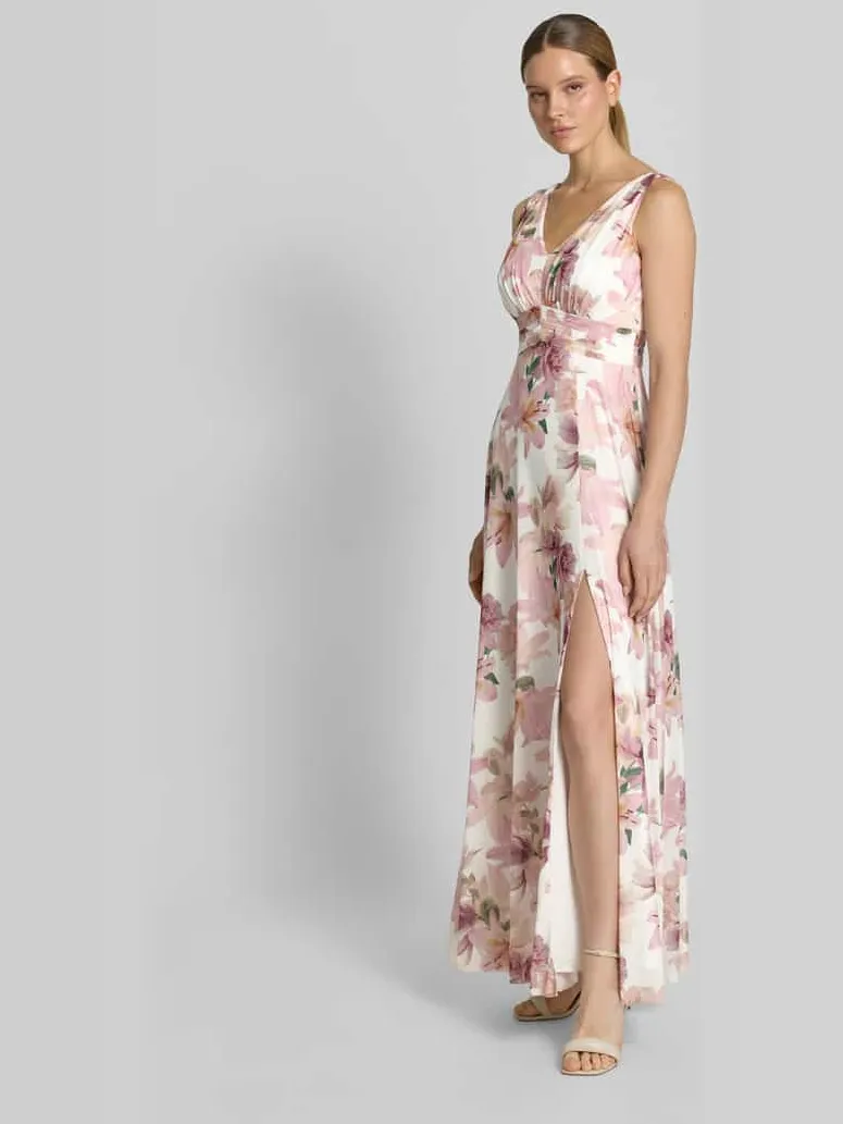 Christian Berg Cocktail maxi-jurk met V-hals en loopsplit Roze gemêleerd