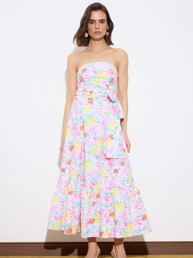 Trendyol TRENDYOLMİLLA Dames Meerkleurig Bloemen Maxi Mouwloos Skater Jurken Veelkleurig