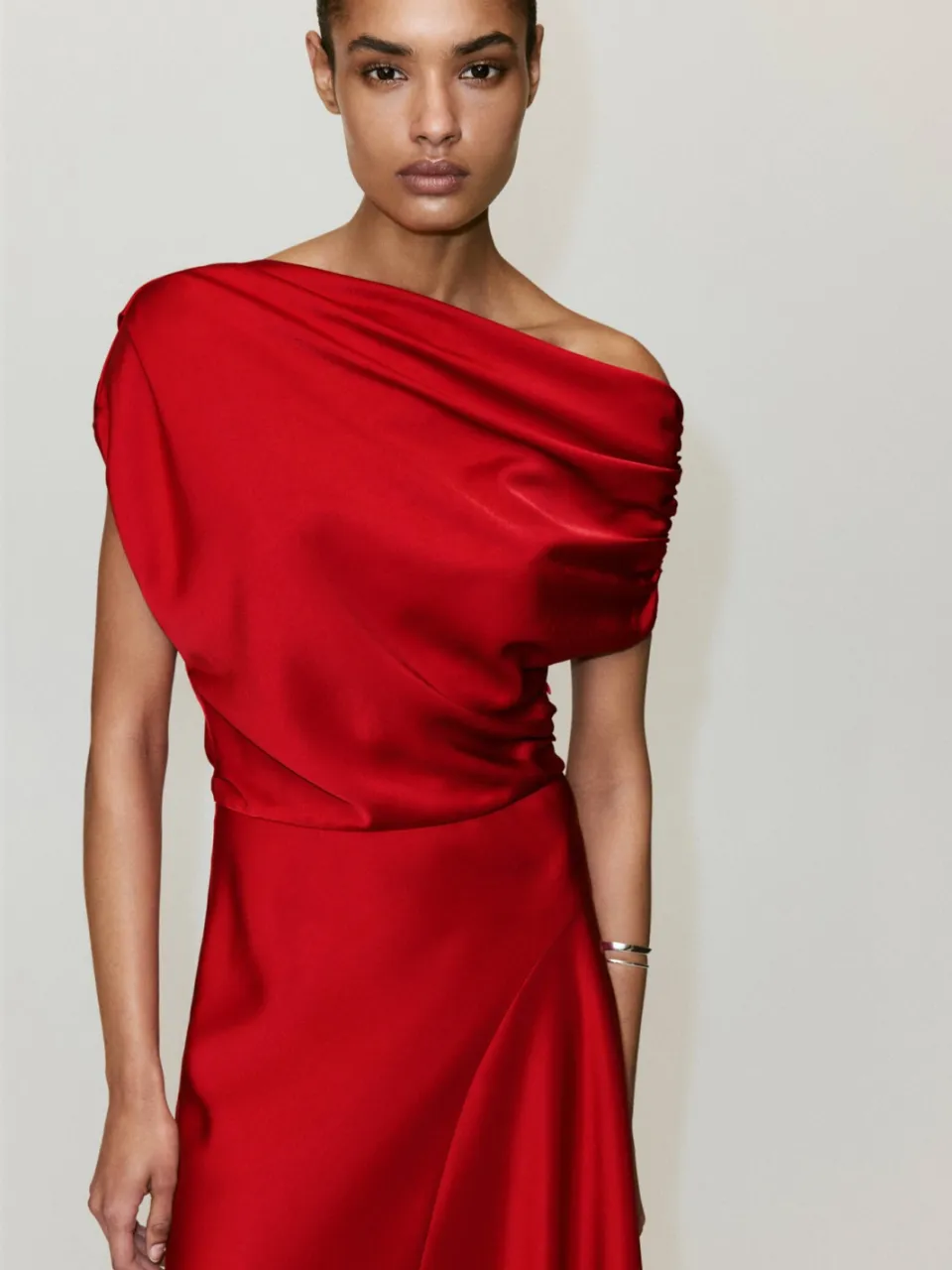 Mango one shoulder midi jurk - rood, foto 4