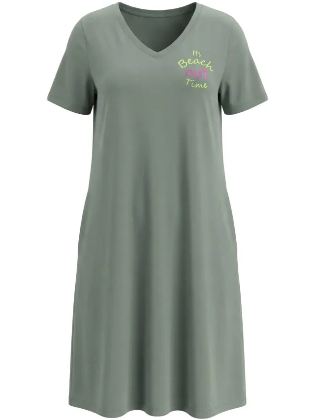 Laurasøn Dames - Shirtjurk korte mouwen V-hals OEKO-TEX - Salbei groen - Maat 56+