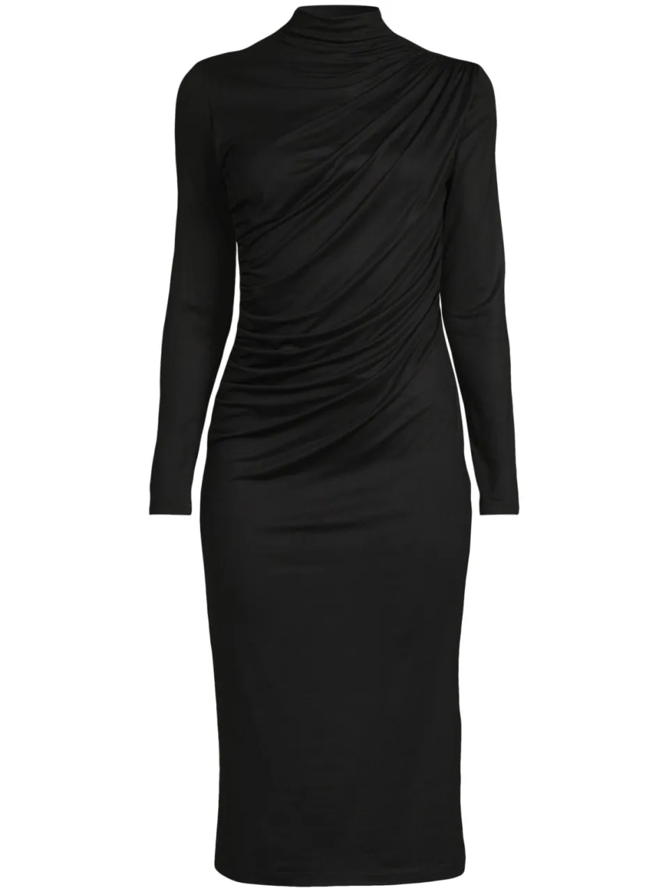 Anytime jersey midi jurk met gedrapeerd detail zwart, foto 2